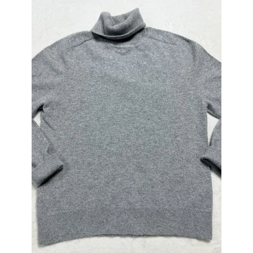 Quince 100% Mongolian Cashmere Turtleneck Sweater L Heather Grey Closet Staple